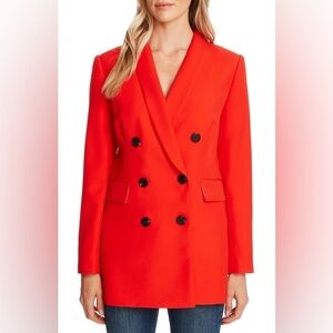CeCe Double-breasted Twill Blazer Jacket In Candy Apple Red/Orange Size 6